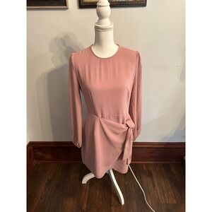 Lulus Believe It Or Knot Rose Pink Long Sleeve Tie Waist Skaterdress Size M